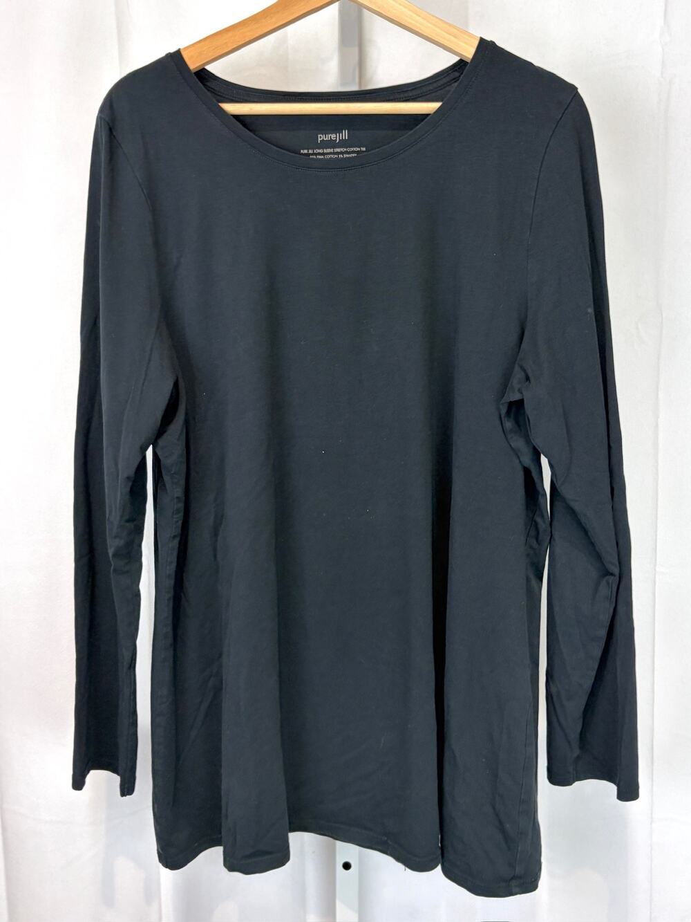 J. JILL Pure Jill Long Sleeve Stretch Cotton Tee Pima Knit Top Black Size XL